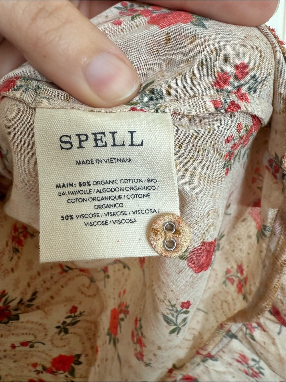 Spell Fleur Blouse Beige Floral Ruffle Tie-Front Blouse with Red Roses - Picture 3 of 5